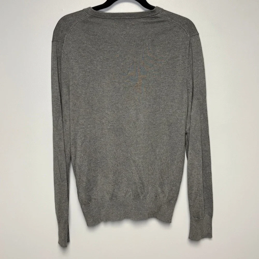 Silk Cashmere Preppy Gray V-Neck Dad Lightweight Minimalist Sweater Mens Sz M